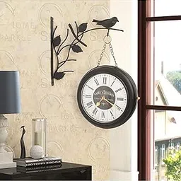 Metal 10 Inch Vintage Antique Black Double Sided Station Analog Clock (Black)-image-9