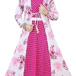 yarnefy Women's Gown Maxi Dress with Jacket | Ethnic Long Frock Koti Shrug Style | Crepe, Foil Print, Festival, Party, S to XXL-picture-39
