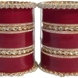 Traditional Bridal Chura Bangles Set, Red with Gold Crystal Rhinestones-picture-29