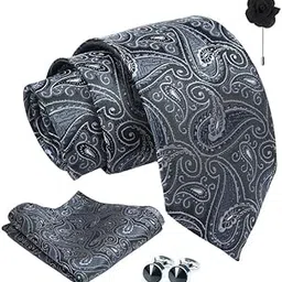 axlon Tie for Men – Striped Silk Neck Ties Set with Cufflinks Flower Pin, Pocket Square & Black Gift Box, Combo Necktie Sets for Office Wear, Formal Suits & Weddings (0, SPSpn)-picture-16