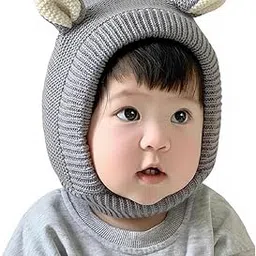EvoNest Horn Design Knitted Cap for 18-3 Year Kids | Winter Warm Hat Soft Knitted Hood Earflap Cap for Toddlers (Grey) Diameter 52-54 Cms-image-78
