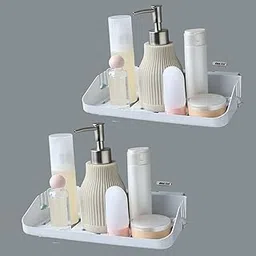 Sf - Stick Fast Self-Adhesive Bathroom Shelf - Designer Tray With 3M Sticker For Wall Mount -Multipurpose Kitchen & Bathroom Storage Organizer Tray Rack (Sf-Designer-Tray2-White) - Abs-picture-28