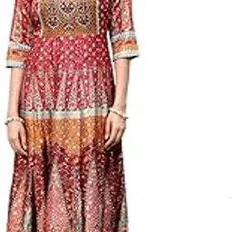 juniper Women's Maroon Dull Satin Printed Anarkali Dress-picture-24