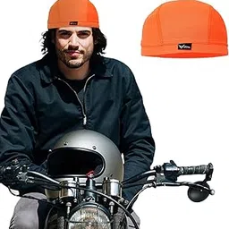 XTRIM Unisex Helmet Skull Cap for Bikers & Cyclists, Cotton Head Cap, Hair Inner Helmet Cap for Men, Sweat Cooling Beanie Cap for Men for Women, Skull Mask for Summer, Bike Accessories (Orangee)-picture-17