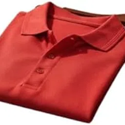 Classic Red Polo Shirt, Cotton Blend, Casual Short Sleeve-picture-49