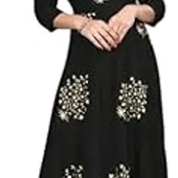 Round Neck Block Printed 3/4th Sleeves Anarkali Ethnic Gowns for Women-picture-13