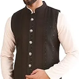 amazon brand - tavasya Mens Woven Design Mandarin Collar Nehru Jackets | Sleeveless Jacket | Ethnic Wear-picture-38
