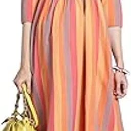 moms maternity Women's Sustainable Cotton Pink Striped Kurta with Trouser Maternity Set | Maternity Kurta Kurti with Trouser Palazoo Pant Set for Feeding & Nusing Pre and Post Maternity for Moms-picture-14