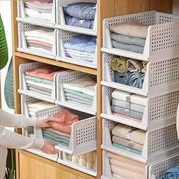 HOMIFLY Polypropylene 12 Pieces Wardrobe Organizer for Storage/Foldable & Stackable Closet Basket/Cupboard Organizer for Clothes/Space Saver for Kitchen(White)-picture-28