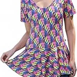 Poly Jersy - Printed Swimming Costume for Women Frock Style [Half Sleeves - Half Length - Without Pads]-image-40
