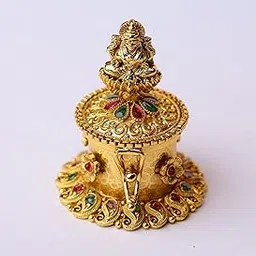 Betterminds Antique Gold Kumkum Box with Lakshmi Design, Gemstone Decorated, Traditional Temple Jewellery-picture-24