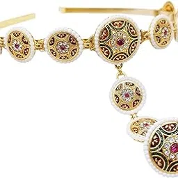urbanluk Traditional Ethnic Mathapatti Hair Accessory with Borla for Women, Gold-picture-42