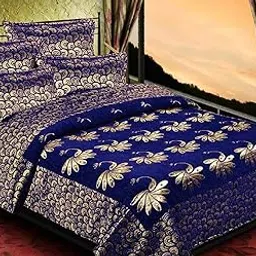FABRIC EMPIRE Premium Velvet Double Bed Cover with 2 Pillow Covers_Size-90X100 Inch_Colour-Navy Blue-picture-26