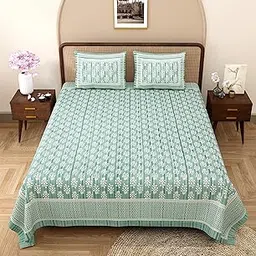 RajasthaniKart Pure Cotton 180 TC King Size BEDSHEET with 2 Pillow Cover - 90X108 (Suitable for King Size Bed Sheet or Double Bed, Green) PSP116 image 1
