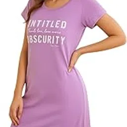 white moon Women Night Dress Printed Knee Length Short Sleeves Night Dresses for Women/Cotton Nighty-picture-10