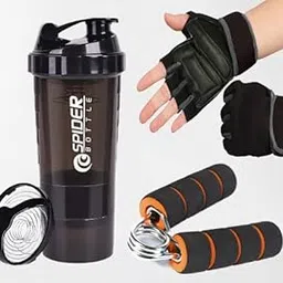 New Gym Shaker Combo for Men Combo Set for Men and Women Workout - Boost Your Workout with Gym Shaker, Gym Gloves & Mini Gripper | 500ml Shaker Bottle | Workout Gloves | Workout Gripper (Black)-picture-53