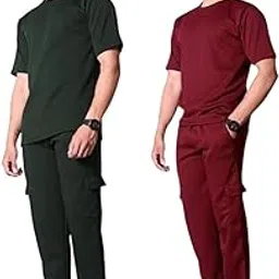 Men's Polyester Co-ord Set of 2 Casual loungewear T-Shirt & Jogger Pants Set Black (Greena-Mroon-L)-picture-16
