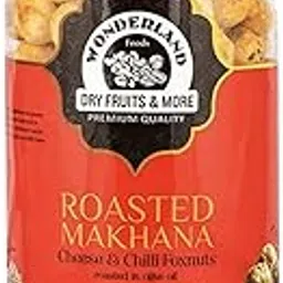 Wonderland Foods 100g Roasted & Flavoured Cheese-Chilli Makhana (Foxnut) Jar | Healthy & Crispy Puffed Snacks Lotus Seeds for Eating | Rich in Nutrients image 1