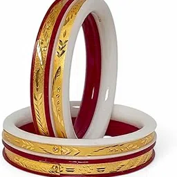tanvi j Traditional Bengali Gold-Plated Bangles, Red and White Combo, Lightweight Design, 2 Pieces-picture-40