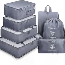 brahmani retailer BRAHMANI 7Pcs Set Travel Organizer Packing Cubes Lightweight Travel Luggage Organizers With Laundry Bag Or Toiletry Bag Laundry Organiser(7 Pcs,Grey,Polyester)-picture-29