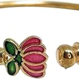 Trendy, Stylish, Adjustable and Premium Impon/Panchaloha/Five Metals gold-toned Pink Lotus Design Kada/Bangle Bracelet/Kappu for Women & Girls (P356)-picture-44
