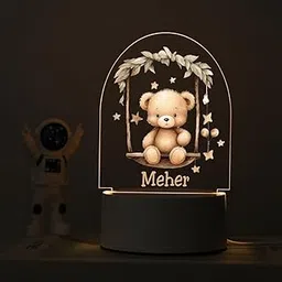 SNAPTRAP LED Name Light Customized for Kids | Personalized Acrylic Night Lamp with Custom Name | Cute Animal, Rainbow, Butterfly & Teddy Themes | USB Powered Nursery Night Light Gift (Teddy Swing)-picture-29