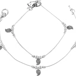 Silver Plated Leaf Charm Anklet for Women & Girls|Lightweight & Comfortable Foot Jewelry for Everyday Fashion– OSSP-0098-OXIR ANKLET-image-35