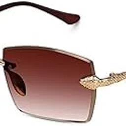 gracy rims Retro Luxury Rimless Sunglasses – UV400 Diamond Cut Rectangular Lenses with Snake Design Arms for Men & Women-picture-40