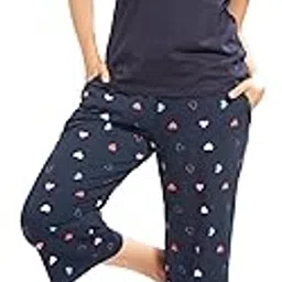 av2 Women's Cotton Printed Round Neck Short Sleeve Night Suit Set of Culottes Capri Pant | Capri Set | Casual Night Dress for Women -4036-picture-29