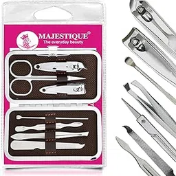 Majestique 7 In1 Manicure Grooming Set Nail Clippers, Stainless Steel Nail Scissors Grooming Kit. Nail Tool Kit. Nail Care Kit with Peeling Knife, Nail Filer. Cleaning Knife, Acne needle, Blackhead Tool Leather Travel Case for Women and Men-image-5