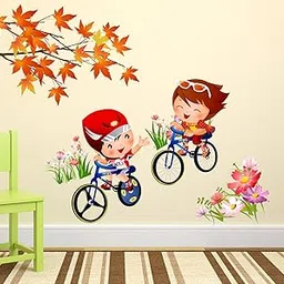 WALLSTICKY BOY and Girl Riding Cycle Together with ONE by ONE Sticker-image-2