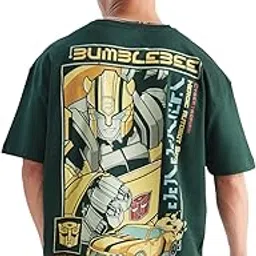the souled store Transformers: Bumblebee Mens & Boys Oversized Fit Graphic Printed Half Sleeve Cotton Green Oversized T-Shirts-picture-10