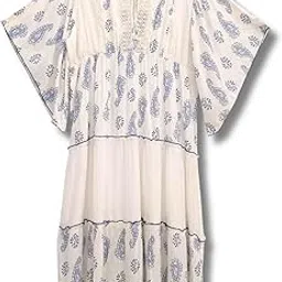 9 impression Women Polyester Blue & White Printed 3/4 Sleeve Ankle Length Fit & Flare Dress-picture-12