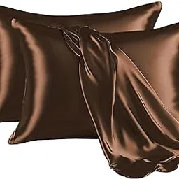 Renva Set of 2 Satin Silk Pillowcase for Hair and Skin Standard Size 18"X 28" with Soft Breathable Smooth Cooling Pillow Covers for Sleeping (2, Brown)-picture-27