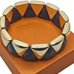 Statement Stretch Resin Bracelet, Blue and Gold Acrylic Beads, Free Size Fashion Jewellery For Girls and Women-image-31