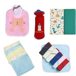 Fash-N-Vibe Light Blue Newborn Baby Starter Kit with Bib Bottle Cover Wrapping Sheets Nappies Napkin Set 0 to 3 Months Ideal for Travel Gifting Festive or Home Use_69-picture-27