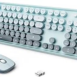 Wireless Keyboard and Mouse Combo, 2.4 GHz Full-Sized Typewriter Keyboard and Mouse Wireless with Round Keycaps for Windows, Computer, Desktop, PC, Laptop, Blue-picture-43