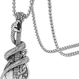 m men style Metal Silver Biker Mens Snake Guitar Pendant Punk Rock Retro Necklace Music Lover Jewelry Chain 24" Pendant Necklace Chain Gift For Men Boys SujalPnL15-picture-25