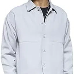 fugazee Silver Grey Minimalist Korean Shacket for Men | Soft Touch Blend Fabric | Relaxed Fit Buttoned Outerwear | Spread Collar & Side Pockets | Polyester Lined Layering Jacket-picture-41