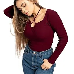 Latest Stylish Ribbed Knit Keyhole-Neck Top for Women, Long Sleeves-picture-28