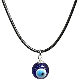 shubhanjali Lucky Evil Eye Pendant - Blue Glass Rope Turkish Necklace for Men and Women, Black Thread - Blue, 1 Pc-picture-25