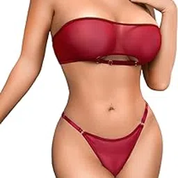 ssoshhub Lingerie for Women French Costume Babydoll Bra Panty Lingerie Dress Cosplay with Neck Strip and Garter Clip Leg Strip Female Wedding Nightgown for Honeymoon and Anniversary-picture-34