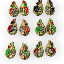 Brij Sugandha Golden Meenakari Peacock Tops – Set of 6 For Laddu Gopal ji & Radha Krishna Idol Stickable Earrings By The Kanha Store-picture-24