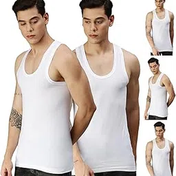 onn Men's White Super Combed Cotton Rib Round Neck Sleeveless Vest with Extended Length for Easy Tuck | Relaxz OR111 |-picture-15