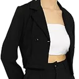 kotty Women's Solid Single Breasted Casual Blazer Jade Black-picture-19