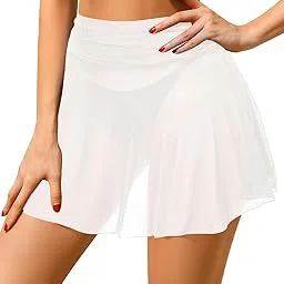 pinup fashion Women's Sheer Mesh Mini Skirts High Waist See-Through Skater Skirt Beach Swimsuits Cover-Up-picture-39