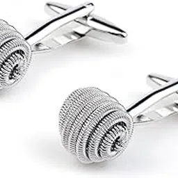 peora Silver Plated Stainless Steel Spiral Design Round Cufflinks Classic Business Gift for Men-picture-39