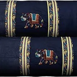 ManavRachit Cotton 180 TC Patch Work Hathi/Elephant Print Bolster Covers (15 inches x 31 inches) for Home & Living Room, Sofa (Set of 2)(Blue)-image-27