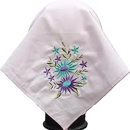 concerto 100% Cotton (Compact Yarn) - Flower 2- Color - Pastel Color XL size Embroidered Handkerchief for Girls and Women - (Size :- 21 inch * 21 inch) (Pack of 6)-picture-43