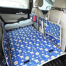Allextreme CB-S06 Non-Inflatable Car Bed with Two Pillows Portable & Foldable Design Polyester Fabric Back Seat Sleeping Mattress & Multi Storage Organizer for Baby Kids Travel Camping Picnic (Blue)-picture-10